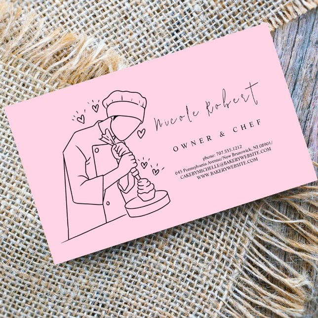 Tarjeta De Visita moderno y elegante pastelería Chef Dessert rosa (Subido por el creador)