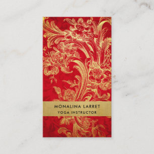 Tarjeta De Visita Moderno y elegante patrón dorado floreciente de D
