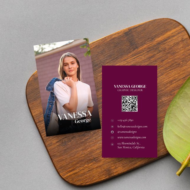 Tarjeta De Visita Moderno y elegante Personalizado de código QR Foto (Modern Elegant QR Code Custom Photo Professional Business Card)