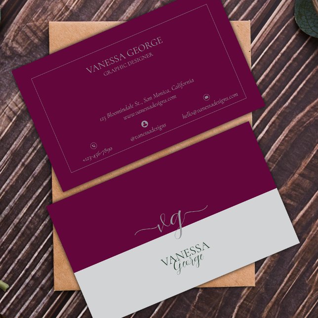 Tarjeta De Visita Moderno y elegante Personalizado de monograma rojo (Modern Elegant Cute Red Grey Monogram Custom Business Card)