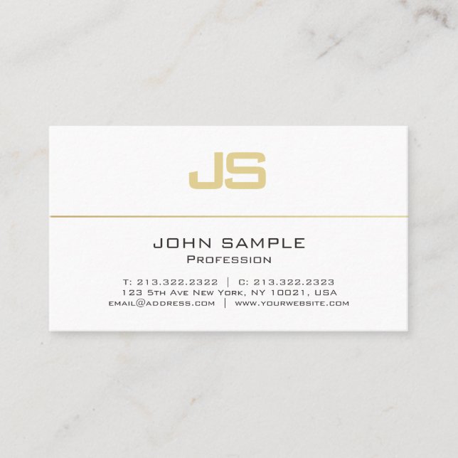 Tarjeta De Visita Moderno y elegante plantilla Gold Primer Monograma (Anverso)