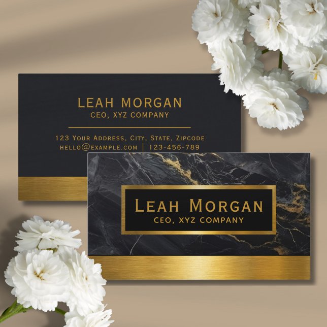 Tarjeta De Visita Moderno y elegante profesional de oro y mármol neg (luxury gold business card)