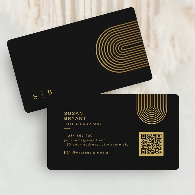 Tarjeta De Visita Moderno y elegante profesional negro y dorado (Modern and Elegant Black and Gold Professional Business Card)