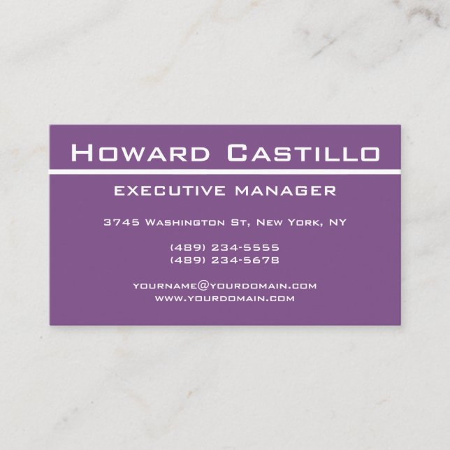 Tarjeta De Visita Moderno y elegante Purple Professional (Anverso)