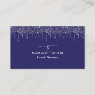 Tarjeta De Visita Moderno y elegante Purpurina azul de la Marina