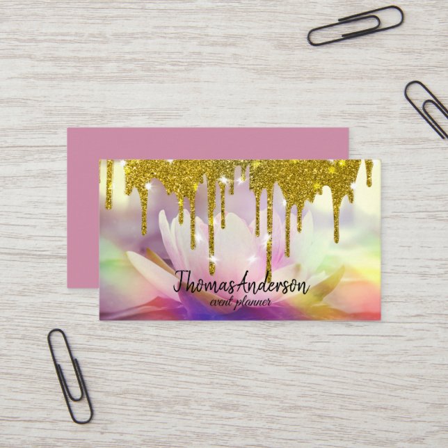 Tarjeta De Visita Moderno y elegante Purpurina de oro Lotus (Anverso/Reverso In Situ)