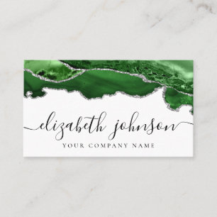 Tarjeta De Visita Moderno y elegante Purpurina de Plata Verde Agate