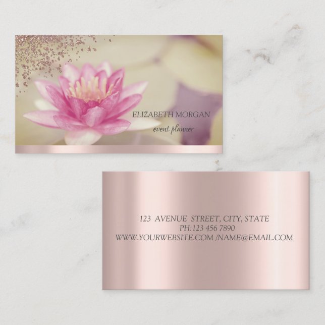 Tarjeta De Visita Moderno y elegante Rosa de oro Diamantes Lotus Boh (Anverso / Reverso)