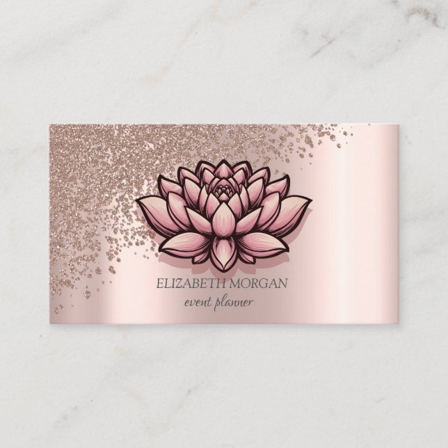Tarjeta De Visita Moderno y elegante Rosa Gold Diamonds Lotus (Anverso)