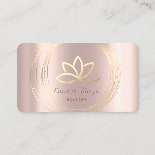 Tarjeta De Visita Moderno y elegante Rosa Gold, Gold Circles Gold Lo (Anverso)