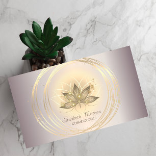 Tarjeta De Visita Moderno y elegante Sparkle Gold Circles Lotus