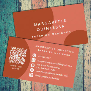Tarjeta De Visita Moderno y elegante Terracota QR Code Profesional