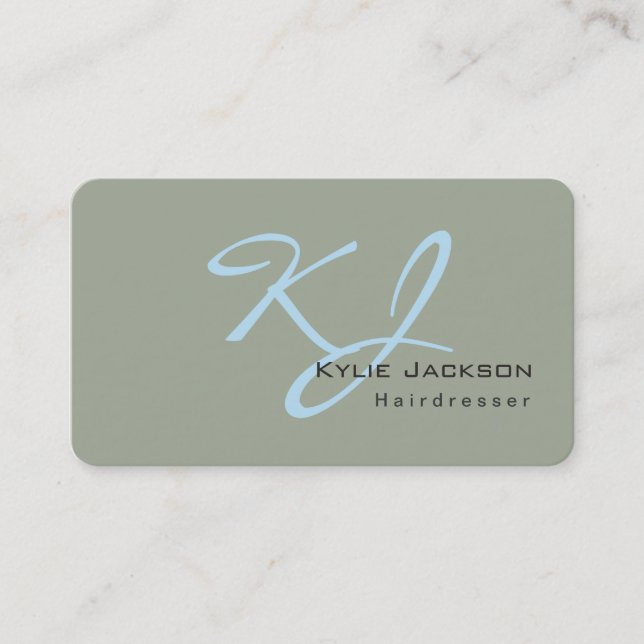 Tarjeta De Visita Moderno y estiloso Monograma Dorado Azul Peluquerí (Anverso)