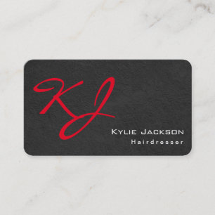 Tarjeta De Visita Moderno y estiloso Monograma Rojo Gris Hairdresser