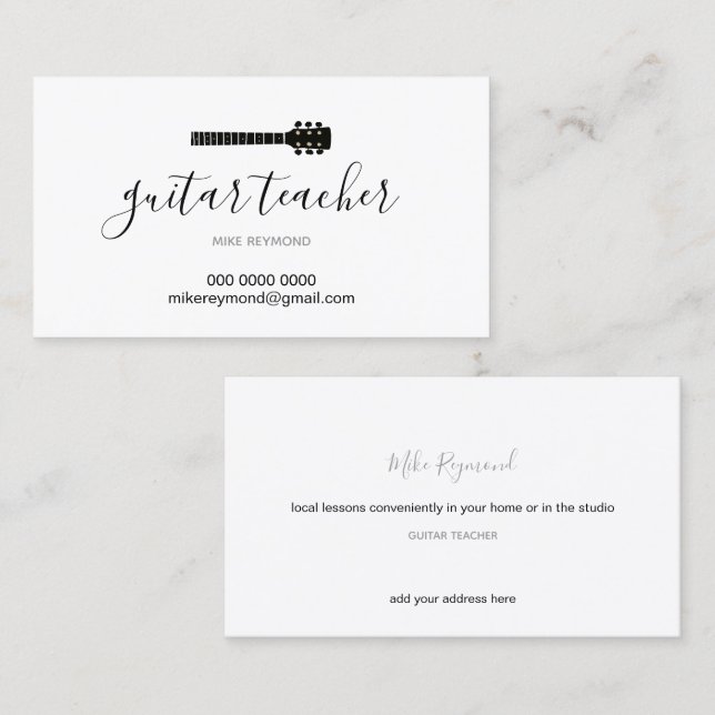 Tarjeta De Visita moderno y genial profesor de música. clases de gui (Anverso / Reverso)