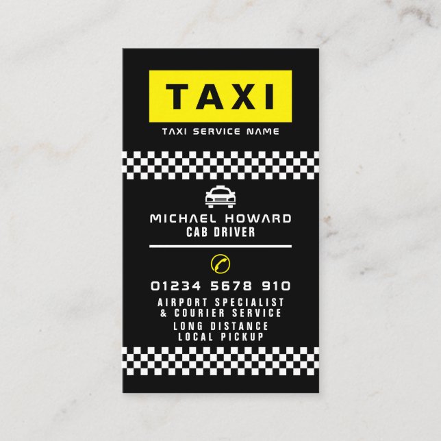 Tarjeta De Visita Moderno y moderno controlador de taxi (Anverso)