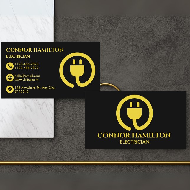 Tarjeta De Visita Moderno y moderno Guay Yellow Cable Electrician (Subido por el creador)