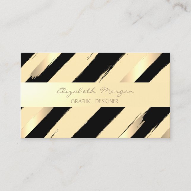 Tarjeta De Visita Moderno y profesional estilo, franjas, faux Gold (Anverso)