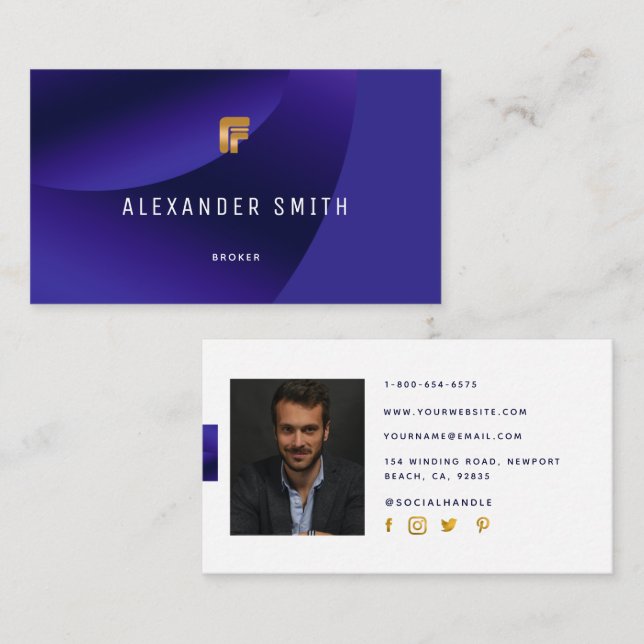 Tarjeta De Visita Moderno y sencillo Royal Blue Gold Professional Ph (Anverso / Reverso)