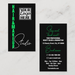Tarjeta De Visita Moderno y sencillo texto verde negro con logotipo 