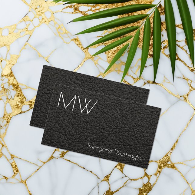 Tarjeta De Visita Moderno y simple cuero negro profesional mínimo (leather grain image business cards)