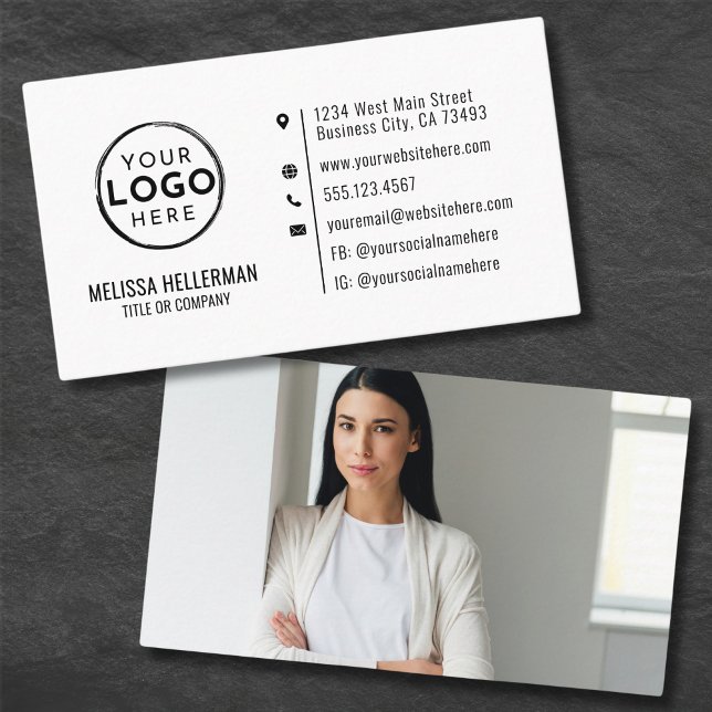 Tarjeta De Visita Moderno y simple foto profesional mínima Su logoti (Simple Modern Minimal Professional Photo Your Logo Business Card)