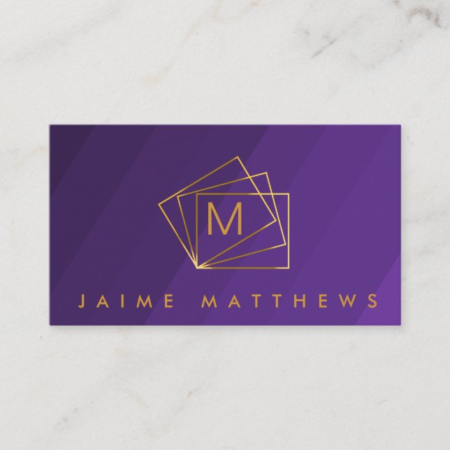 Tarjeta De Visita Moderno y simple Professional Royal Purple and Gol (Anverso)