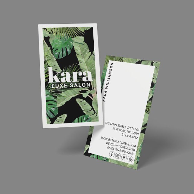 Tarjeta De Visita Moderno y tropical Salón Boutique Diseñador Negro (Subido por el creador)