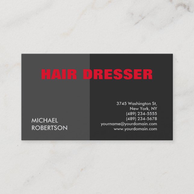 Tarjeta De Visita Moderno y único Vestidor De Pelo Gris Rojo (Anverso)