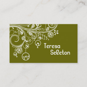 Tarjeta De Visita Modernos girasoles florales y aves verde oliva