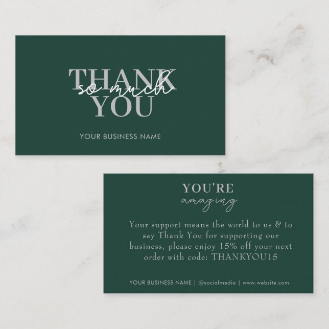 Tarjeta De Visita Modernos Negocios Verdes Elegantes Gracias (Anverso / Reverso)