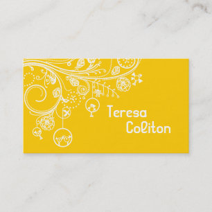 Tarjeta De Visita Modernos remolinos florales y aves amarillas