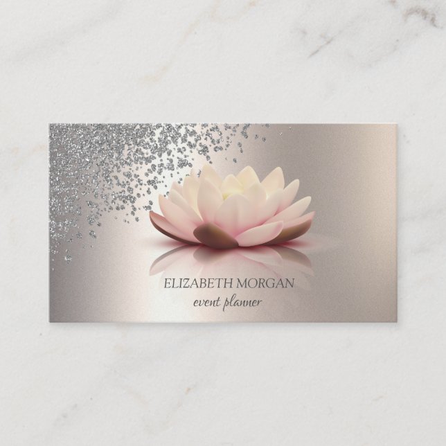 Tarjeta De Visita Modernos y elegantes diamantes plateados Lotus Ivo (Anverso)