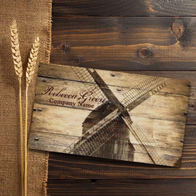 Tarjeta De Visita molino de viento rústico de madera de campo occide (rustic wood western country farm windmill business card)