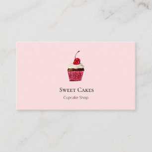 Tarjeta De Visita Mona de Cupcake de Panadería dibujada a mano rosa