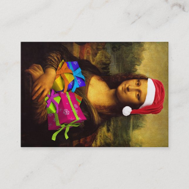 Tarjeta De Visita Mona Lisa deseando Feliz Navidad (Anverso)