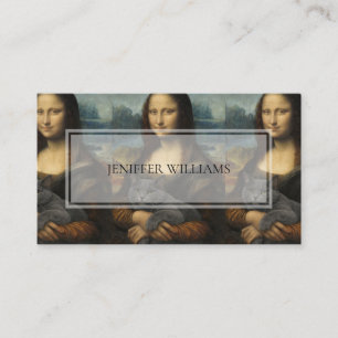 Tarjeta De Visita Mona Lisa sosteniendo un gato gris elegante