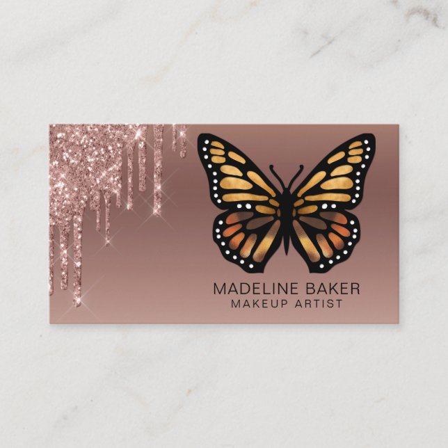 Tarjeta De Visita monarca mariposa Rosa de oro (Anverso)