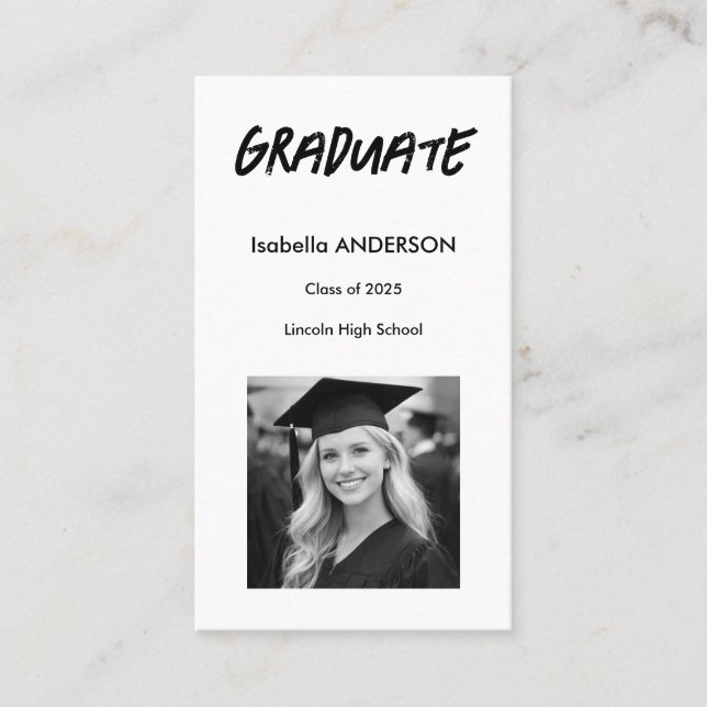 Tarjeta De Visita Mondern Black and White Graduation  (Anverso)