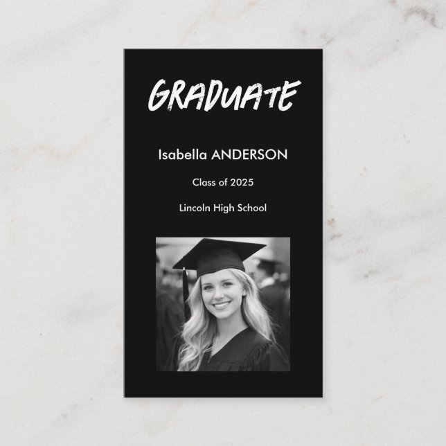 Tarjeta De Visita Mondern Black and White Graduation  (Anverso)