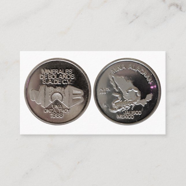 Tarjeta De Visita Moneda de plata Mina Alacran Jalisco México (Anverso)