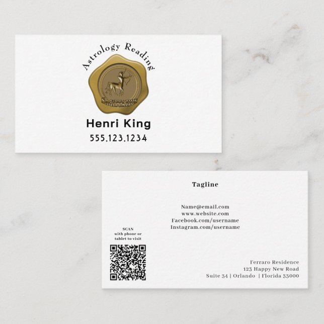 Tarjeta De Visita Moneda de sello Sagittarius de oro y Astrología de (Anverso / Reverso)