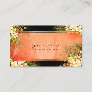Tarjeta De Visita Moneda floral Coral verde oro rosa blanca