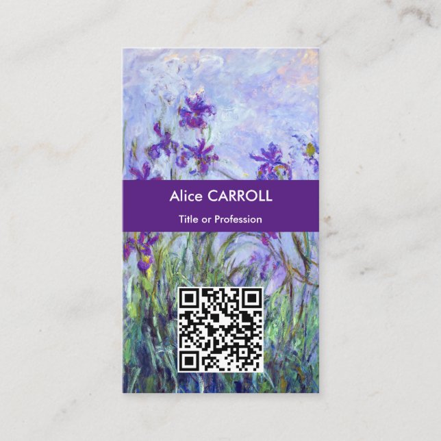 Tarjeta De Visita Monet - Lilac Irises / Iris Mauves - Código QR (Anverso)