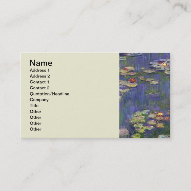 Tarjeta De Visita Monet Water Lilies Masterpiece Pintura (Anverso)