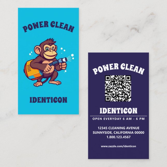Tarjeta De Visita Monkey Power Clean with QR code (Anverso / Reverso)