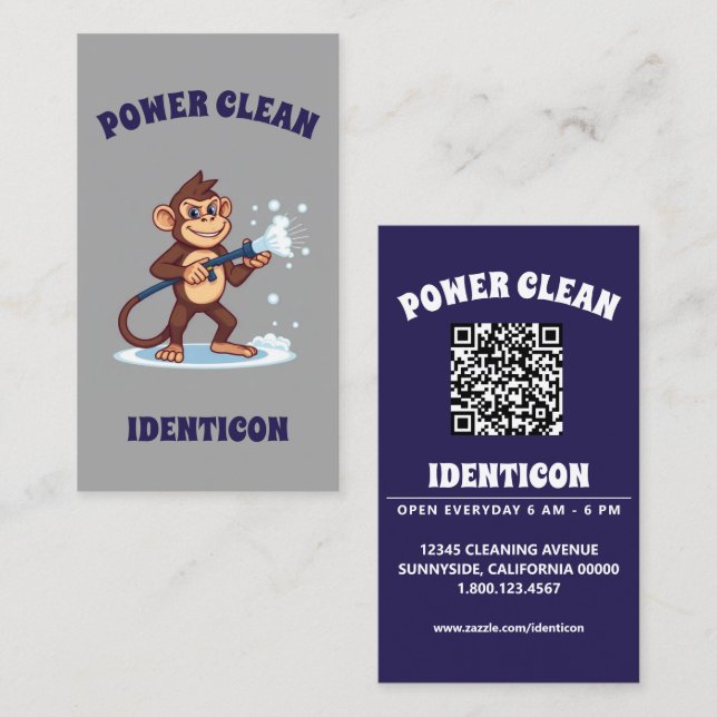 Tarjeta De Visita Monkey Power Clean with QR code (Anverso / Reverso)