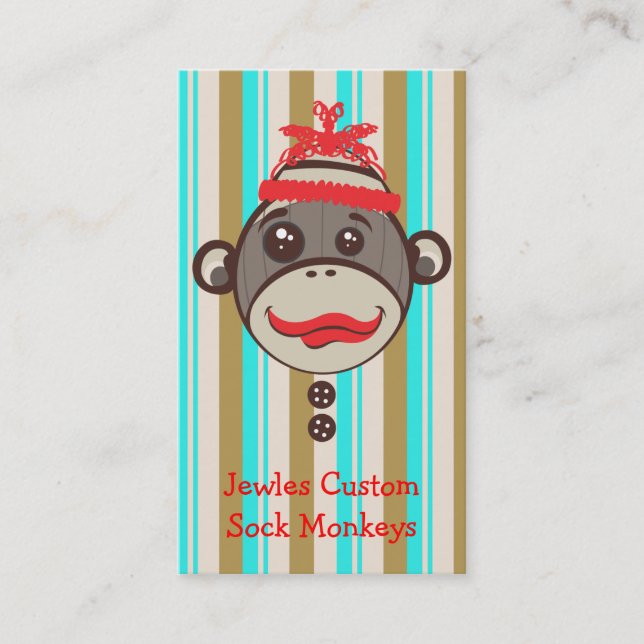 Tarjeta De Visita Mono loco Etsy Desinger del calcetín del gorra (Anverso)