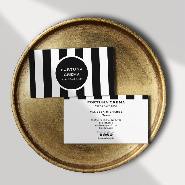 Tarjeta De Visita Monochrome Black & White Stripes Classic Marketing (Subido por el creador)
