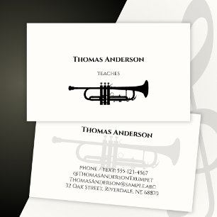 Tarjeta De Visita Monocromo Minimalista de Trumpet, profesor de músi